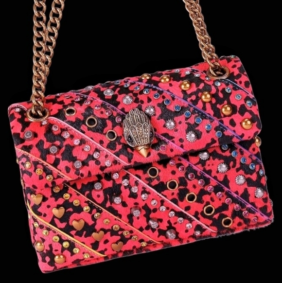 Kurt Geiger Mini Calf Hair Pink Animal Printed With Crystals